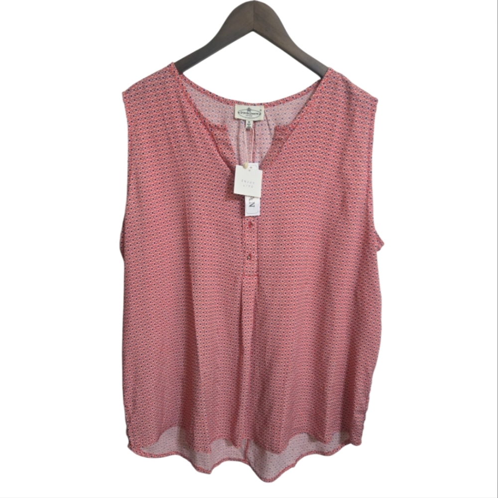 NWT Grand & Greene Red Blue and White Sleeveless Women's Top Blouse Shirt